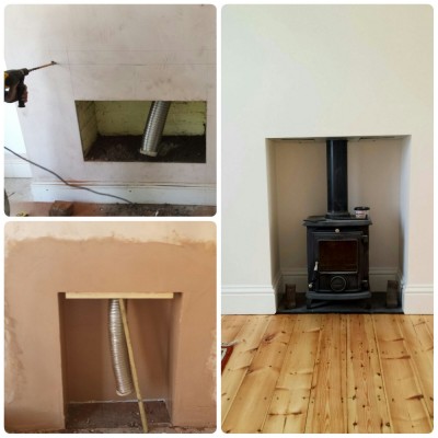 Log burner Installation in penarth completed along with full living room refurbishment.