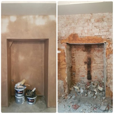 Old fireplace Refurb and adjustment to suit American style fridge freezer.